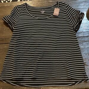 NWT J. Jill Women's Black and White Striped Short Sleeve Top